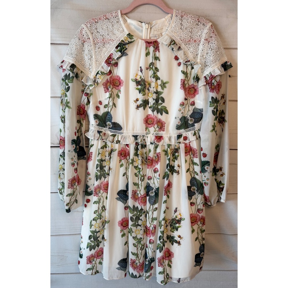 Ted Baker Maryam Oracle Layered Ruffle Mini Dress White Floral Lace Size 2 NWT
